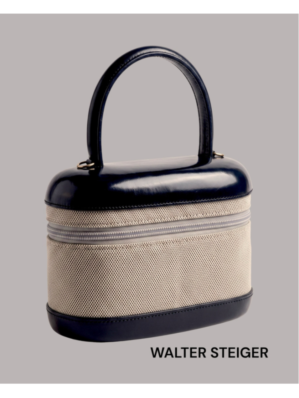 Walter Steiger Handbag Case Black and Beige leather canvas